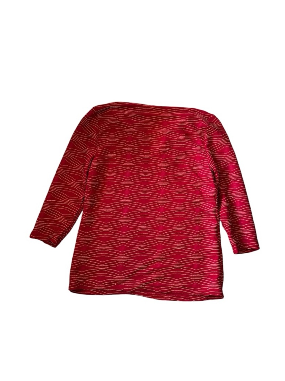 JM Collection Red Wave-Pattern 3/4 Sleeve Top - Picture 3 of 4